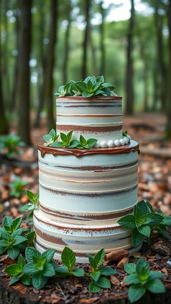 Chocolate mint cake decorated with mint leaves