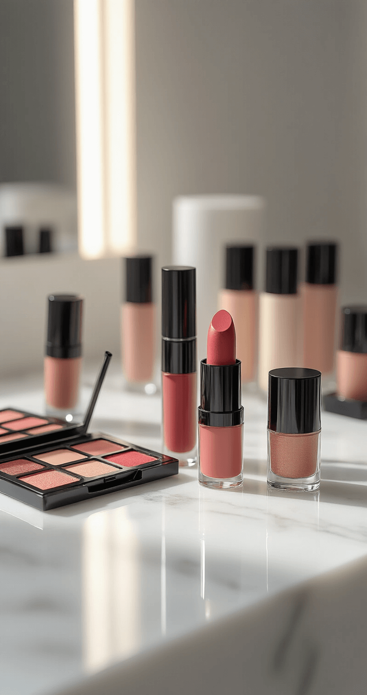 Winter Wedding Makeup Magic: Your Complete Guide to Looking Flawless Extreme close-up of lip preparation and application in a clean, minimalist makeup studio, showcasing layered balm, long-wear lipstick, and powder setting on white marble surfaces, illuminated by professional lighting to highlight rich textures of premium lip products.