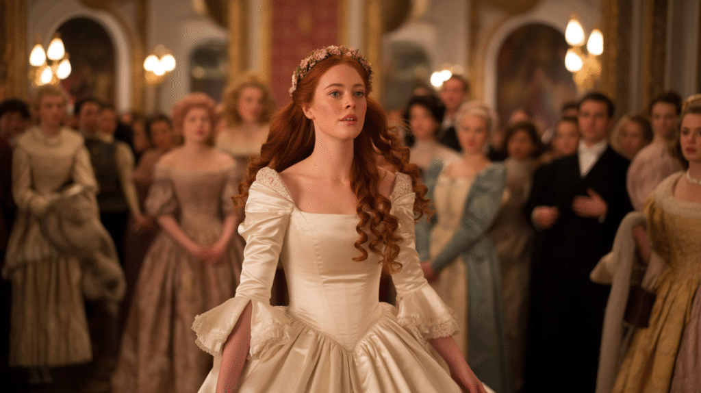 debutante in an elaborate white gown