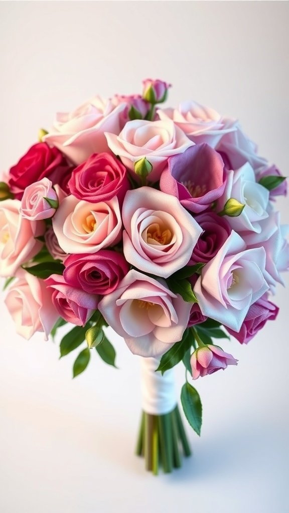 A beautiful silk flower bouquet featuring pink and white roses.