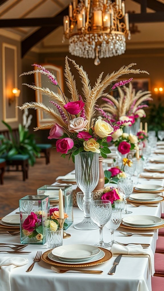 Elegant wedding table decor with flowers and candles