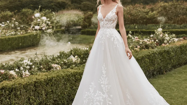 A stylish wedding guest outfit featuring elegant dress options, accessories, and footwear for various wedding themes.