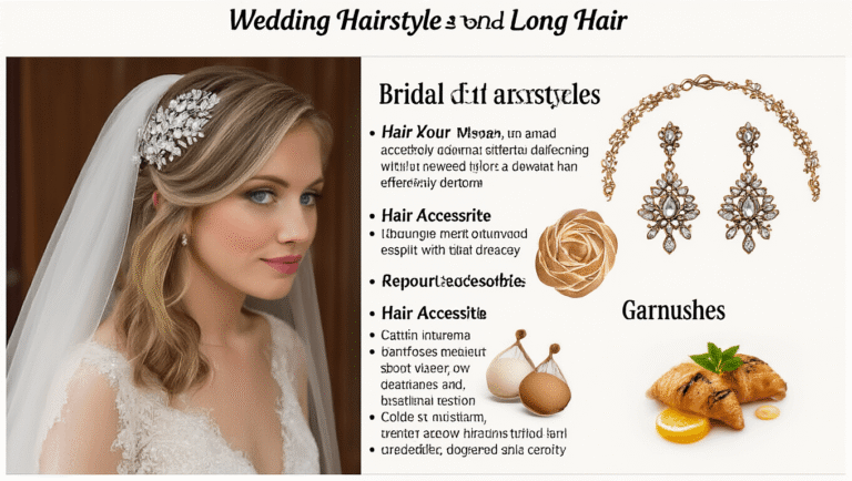Wedding hairstyles for long hair featuring elegant updos, hair accessories, and styling techniques.