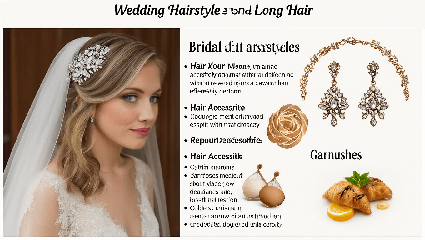 Wedding hairstyles for long hair featuring elegant updos, hair accessories, and styling techniques.