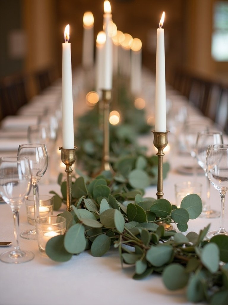 25 Light Green Wedding Decorations for a Fresh and Elegant Celebration 2. Eucalyptus Garland Centerpieces