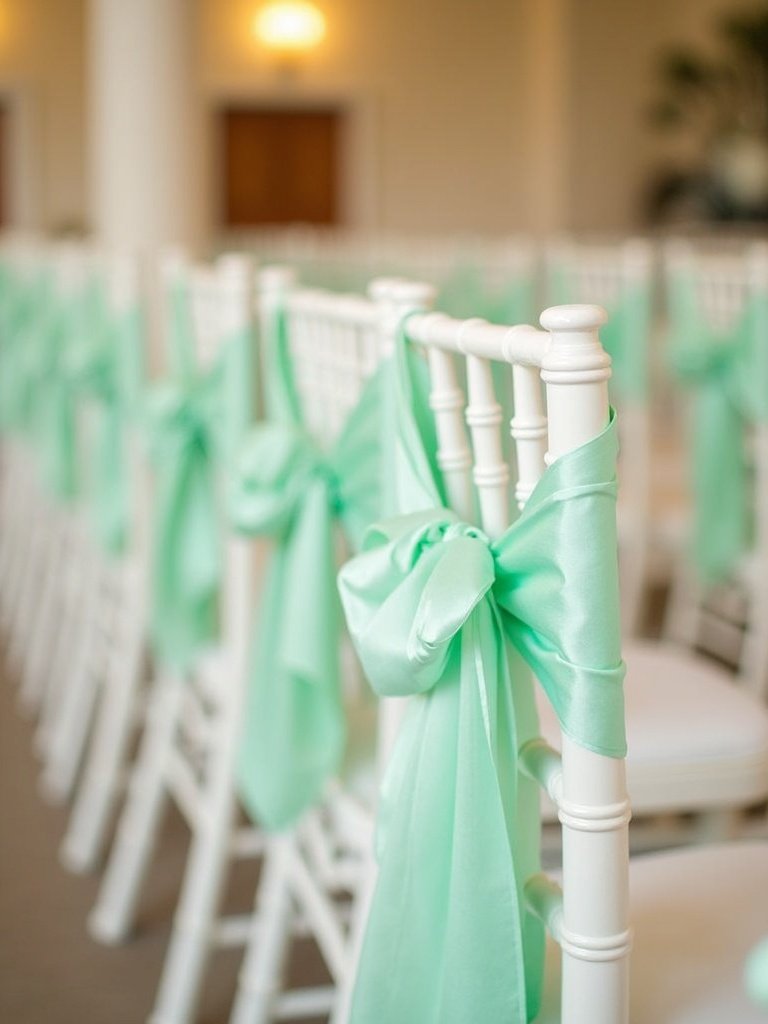 25 Light Green Wedding Decorations for a Fresh and Elegant Celebration 3. Mint Green Chair Sashes