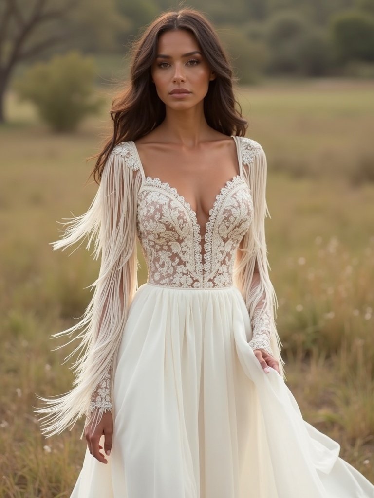 25 Western Wedding Dresses for a Rustic Romantic Celebration 3. Fringe Detailing