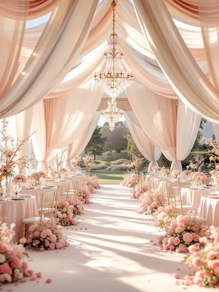 27 Light Pink Wedding Ideas for a Soft and Romantic Celebration Elegant light pink wedding venue with garden setting