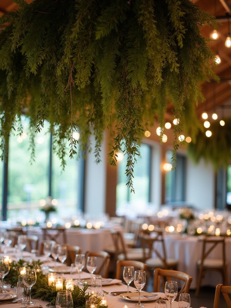 25 Light Green Wedding Decorations for a Fresh and Elegant Celebration 8. Hanging Greenery Installations