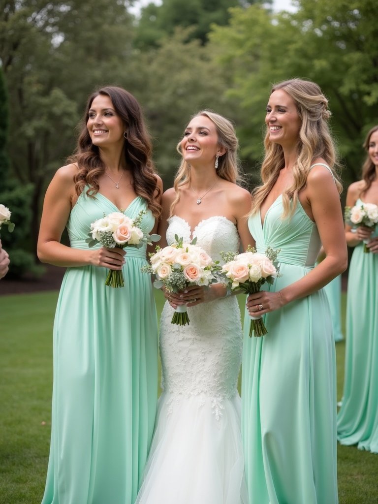 25 Light Green Wedding Decorations for a Fresh and Elegant Celebration 10. Mint Bridesmaid Dresses