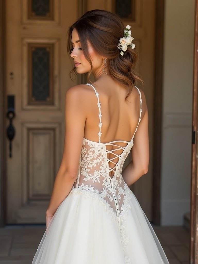 25 Western Wedding Dresses for a Rustic Romantic Celebration 11. Lace-Up Corset Backs