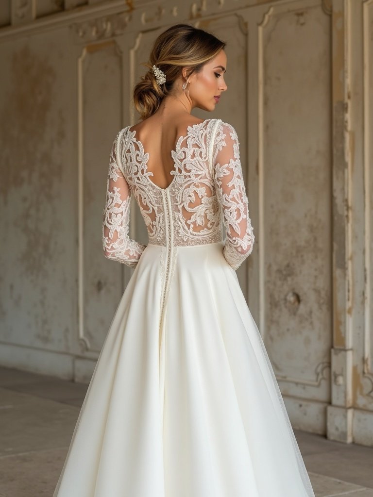 25 Western Wedding Dresses for a Rustic Romantic Celebration 12. Long Sleeves with Lace Insets