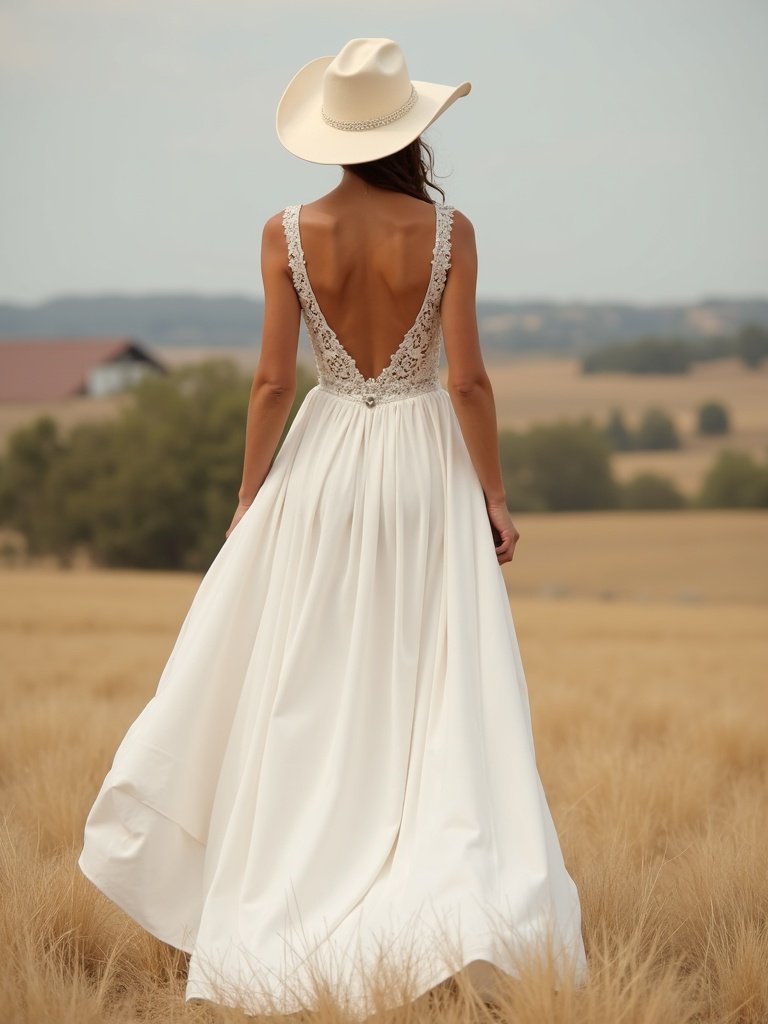 25 Western Wedding Dresses for a Rustic Romantic Celebration 13. Simple A-Line with Cowboy Hat