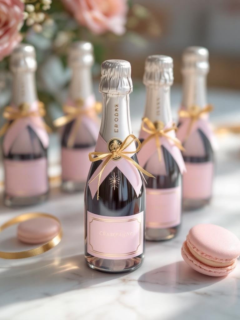 27 Light Pink Wedding Ideas for a Soft and Romantic Celebration Elegant light pink wedding favors with macarons and champagne