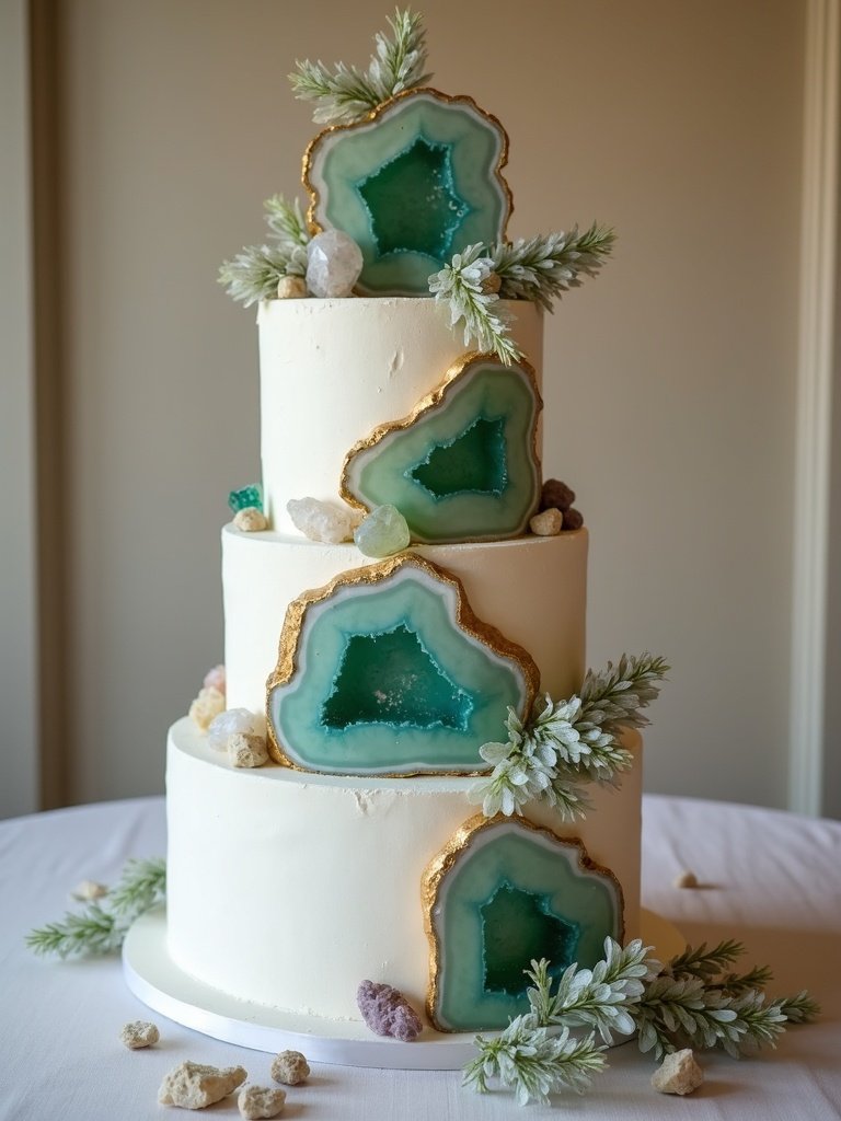 25 Light Green Wedding Decorations for a Fresh and Elegant Celebration 17. Green Geode Cake Table
