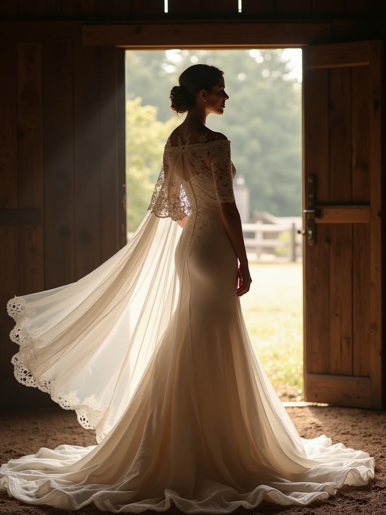 25 Western Wedding Dresses for a Rustic Romantic Celebration 22. Lace Capes for Outdoor Ceremonies