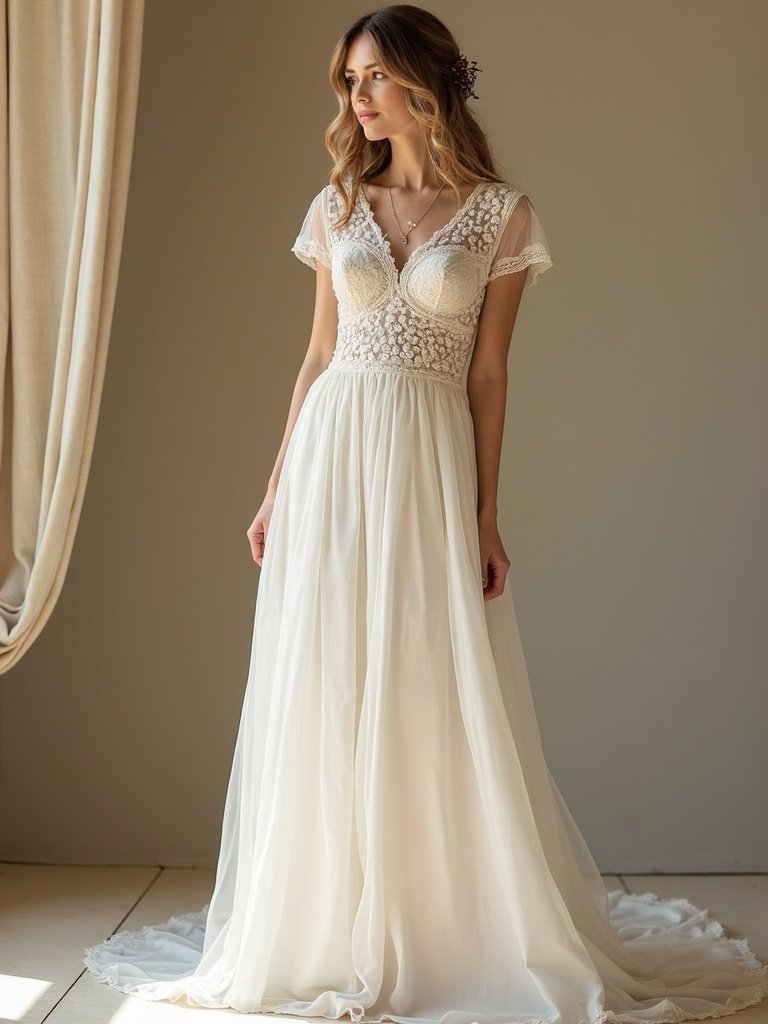 25 Western Wedding Dresses for a Rustic Romantic Celebration 23. Simple Cotton and Lace Mixes