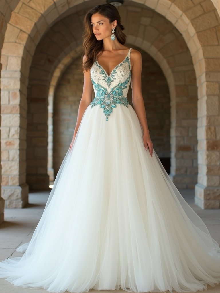 25 Western Wedding Dresses for a Rustic Romantic Celebration 24. Turquoise Accent Details