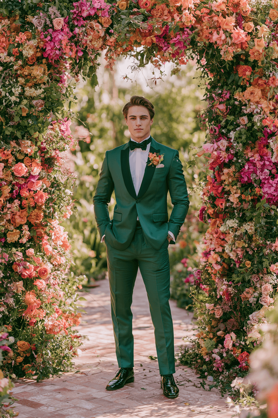 27 Stunning Green Tuxedo Wedding Ideas for a Stylish Groom