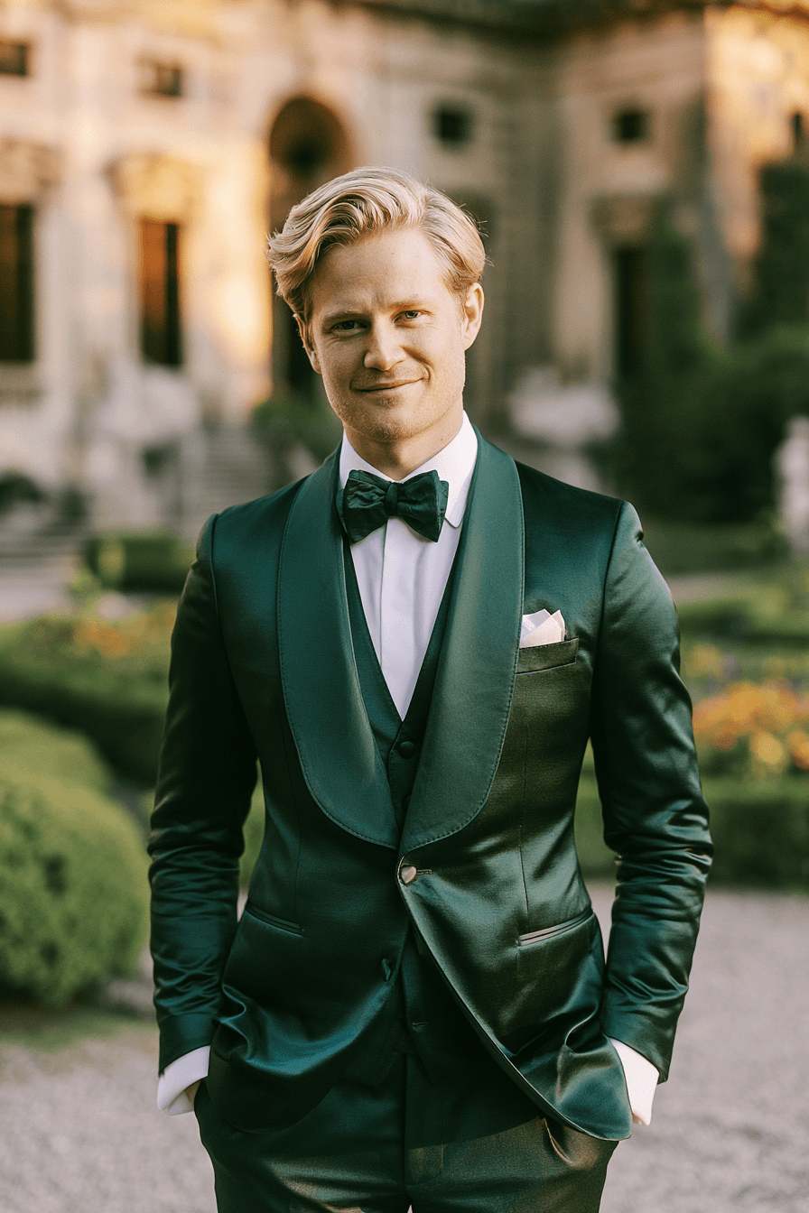 27 Stunning Green Tuxedo Wedding Ideas for a Stylish Groom