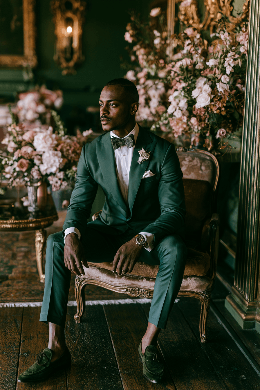 27 Stunning Green Tuxedo Wedding Ideas for a Stylish Groom