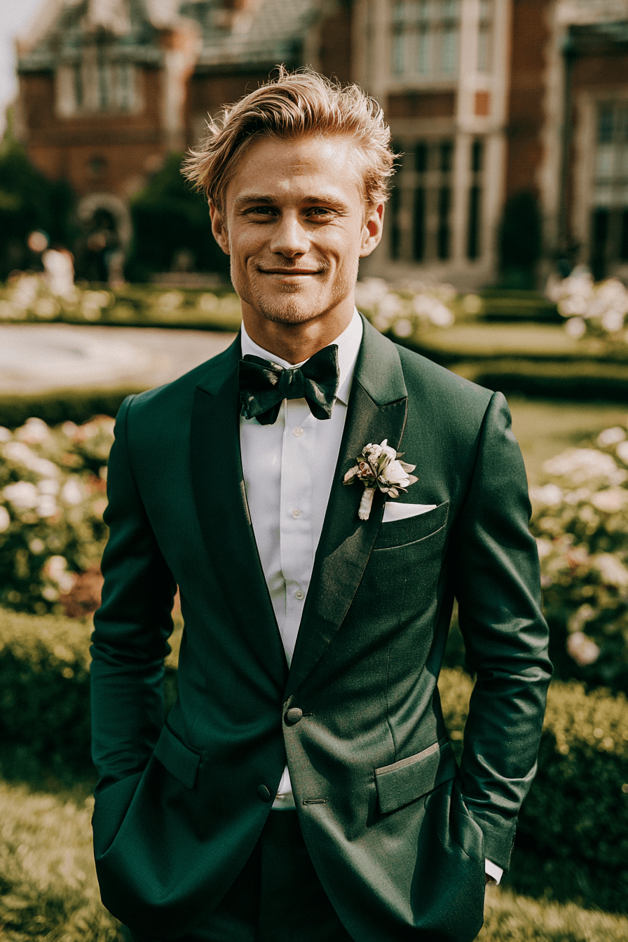 27 Stunning Green Tuxedo Wedding Ideas for a Stylish Groom