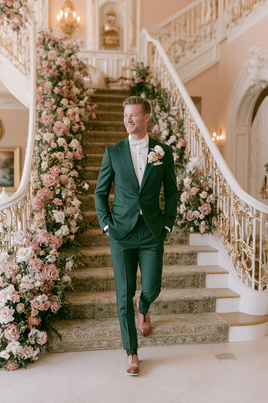 27 Stunning Green Tuxedo Wedding Ideas for a Stylish Groom