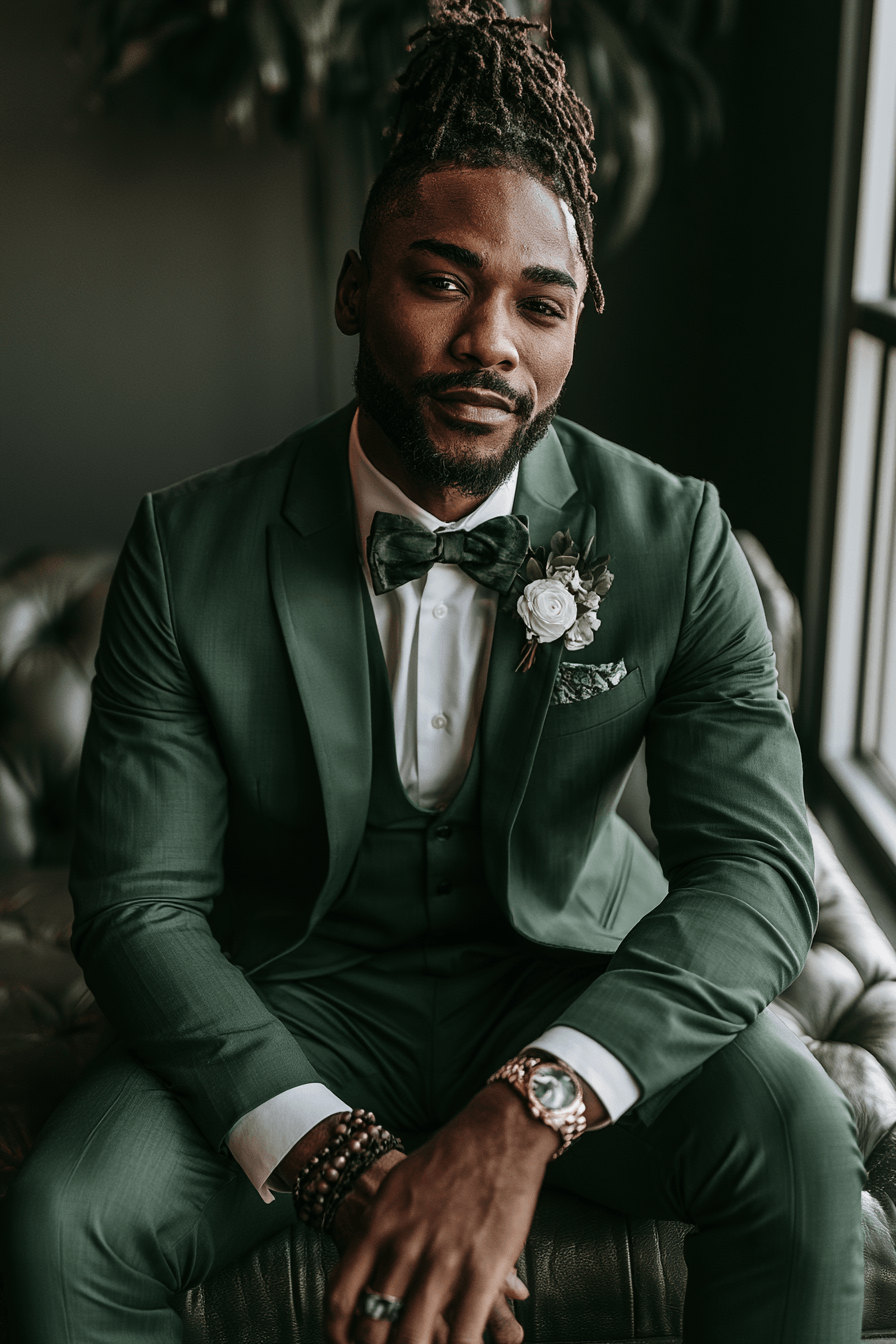 27 Stunning Green Tuxedo Wedding Ideas for a Stylish Groom