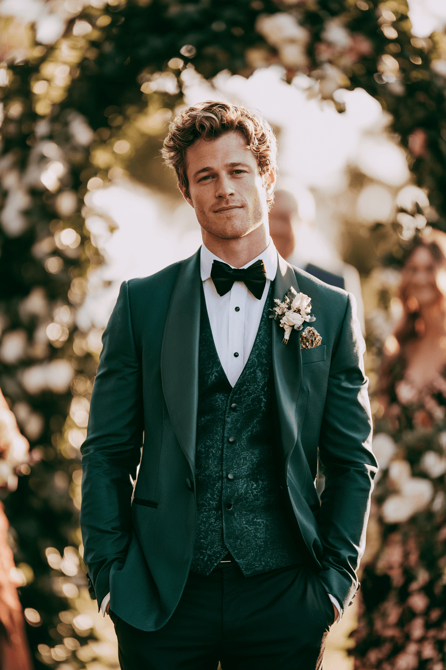 27 Stunning Green Tuxedo Wedding Ideas for a Stylish Groom