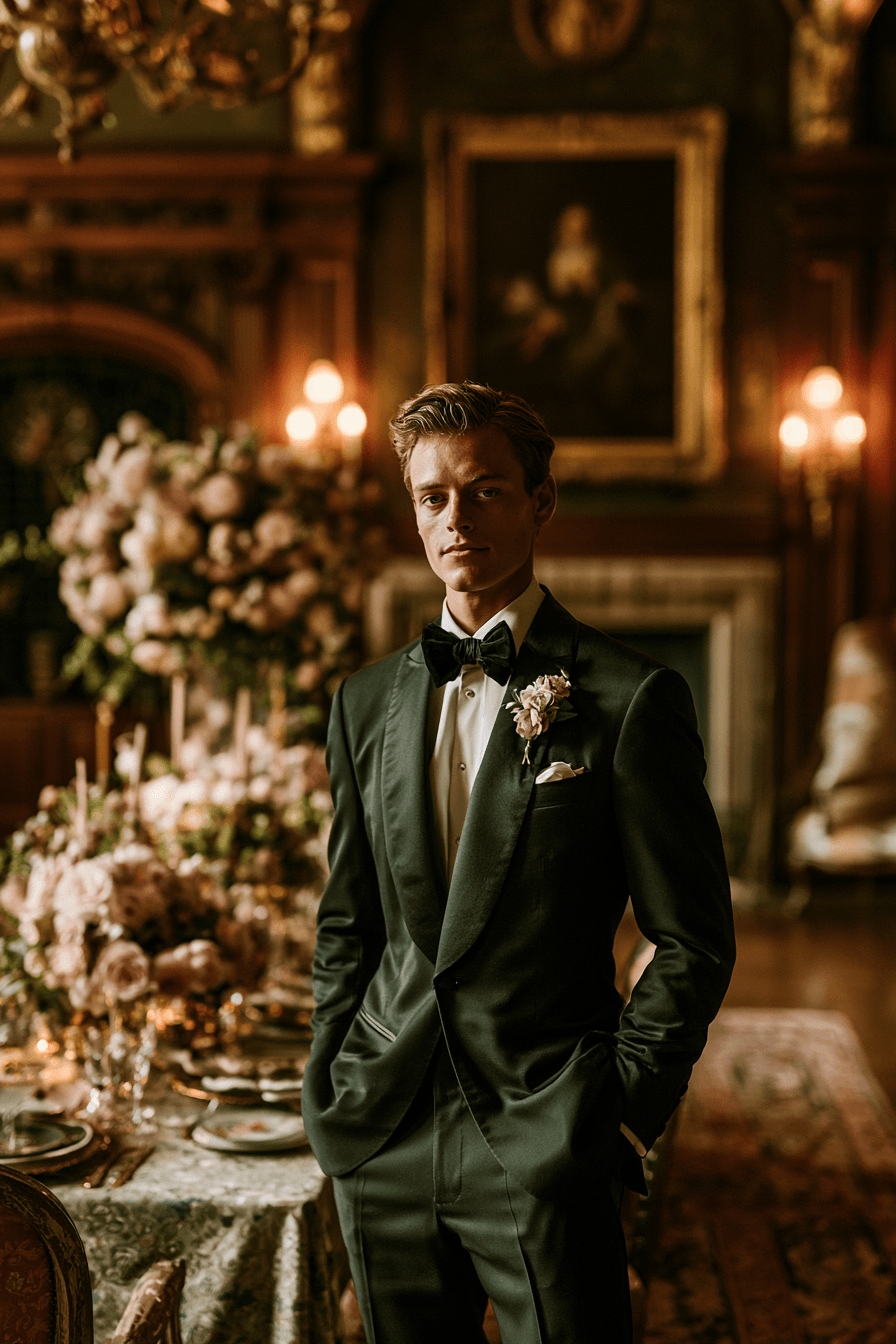 27 Stunning Green Tuxedo Wedding Ideas for a Stylish Groom