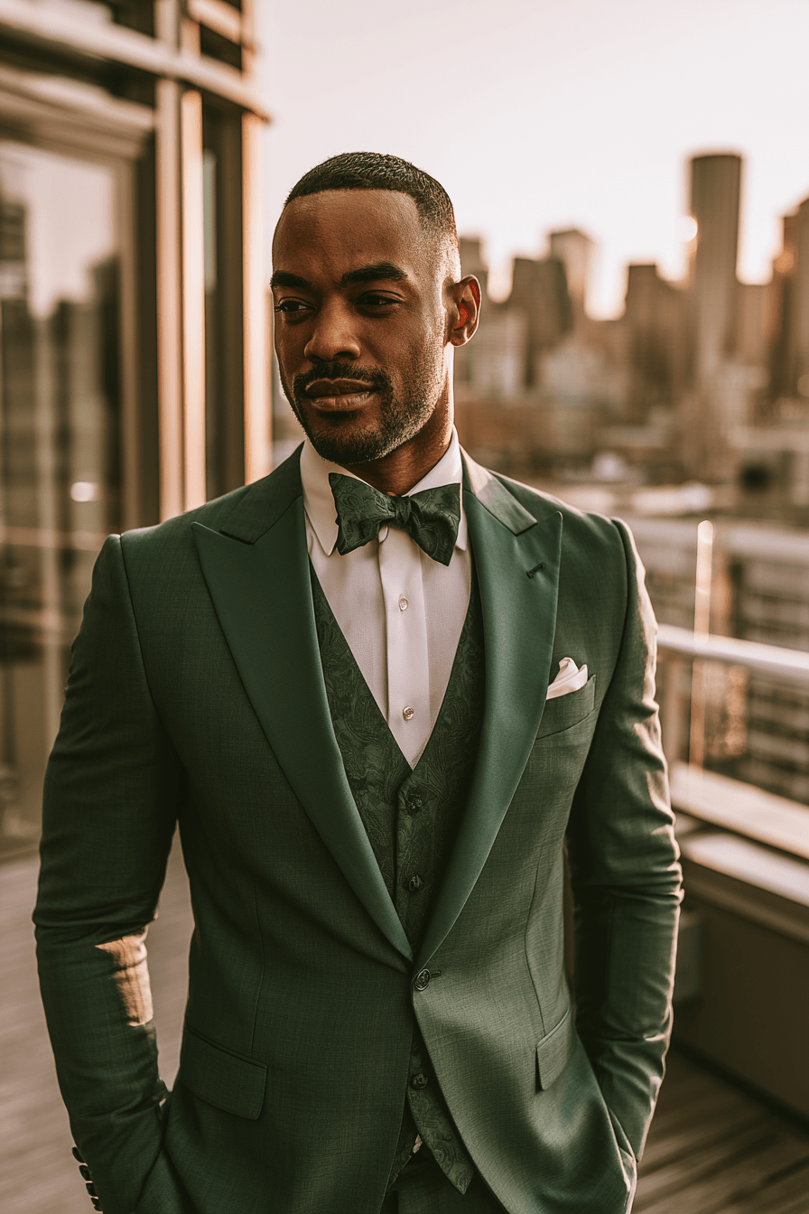 27 Stunning Green Tuxedo Wedding Ideas for a Stylish Groom