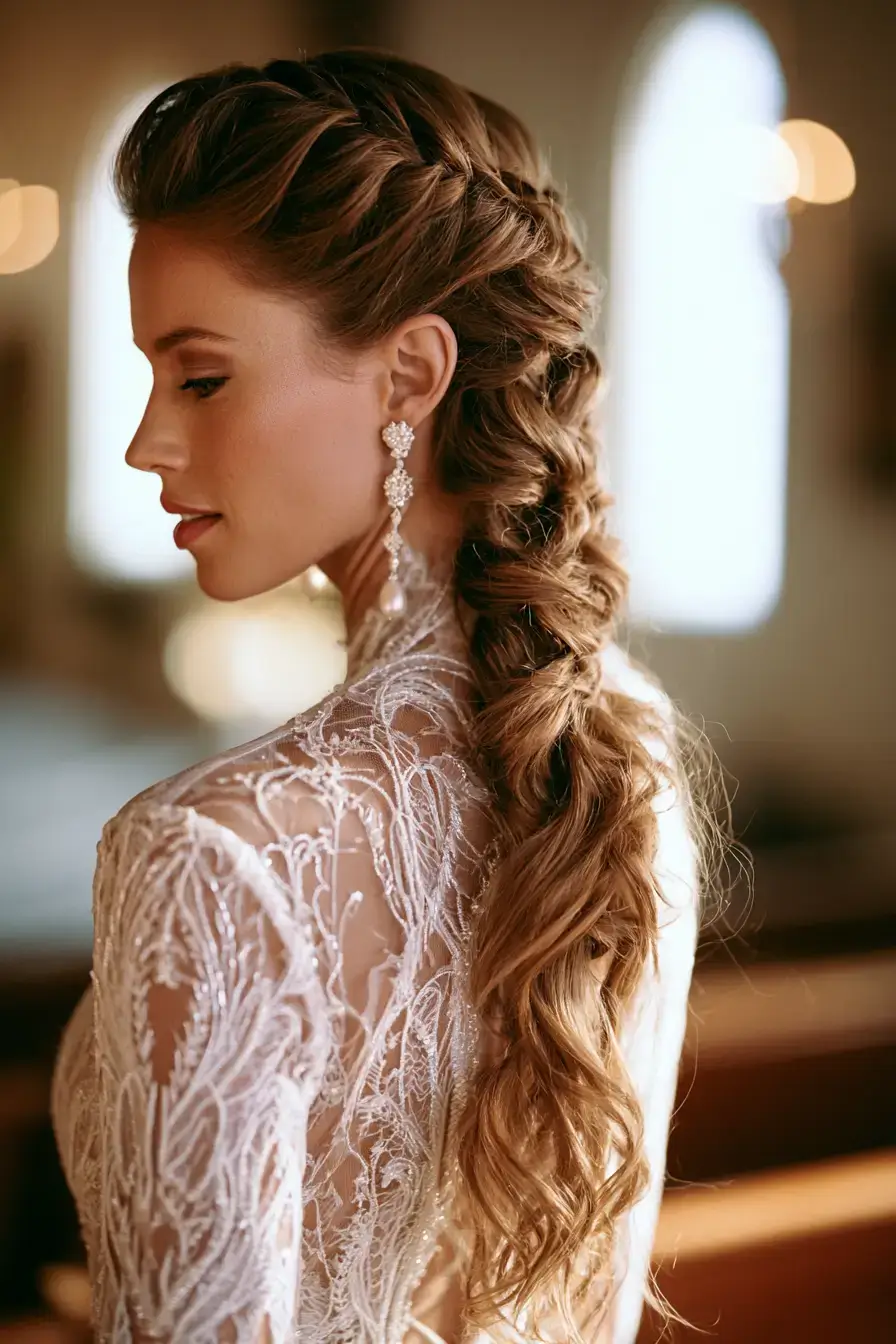 27 Dreamy Waterfall Braid Wedding Hair Ideas for Romantic Brides