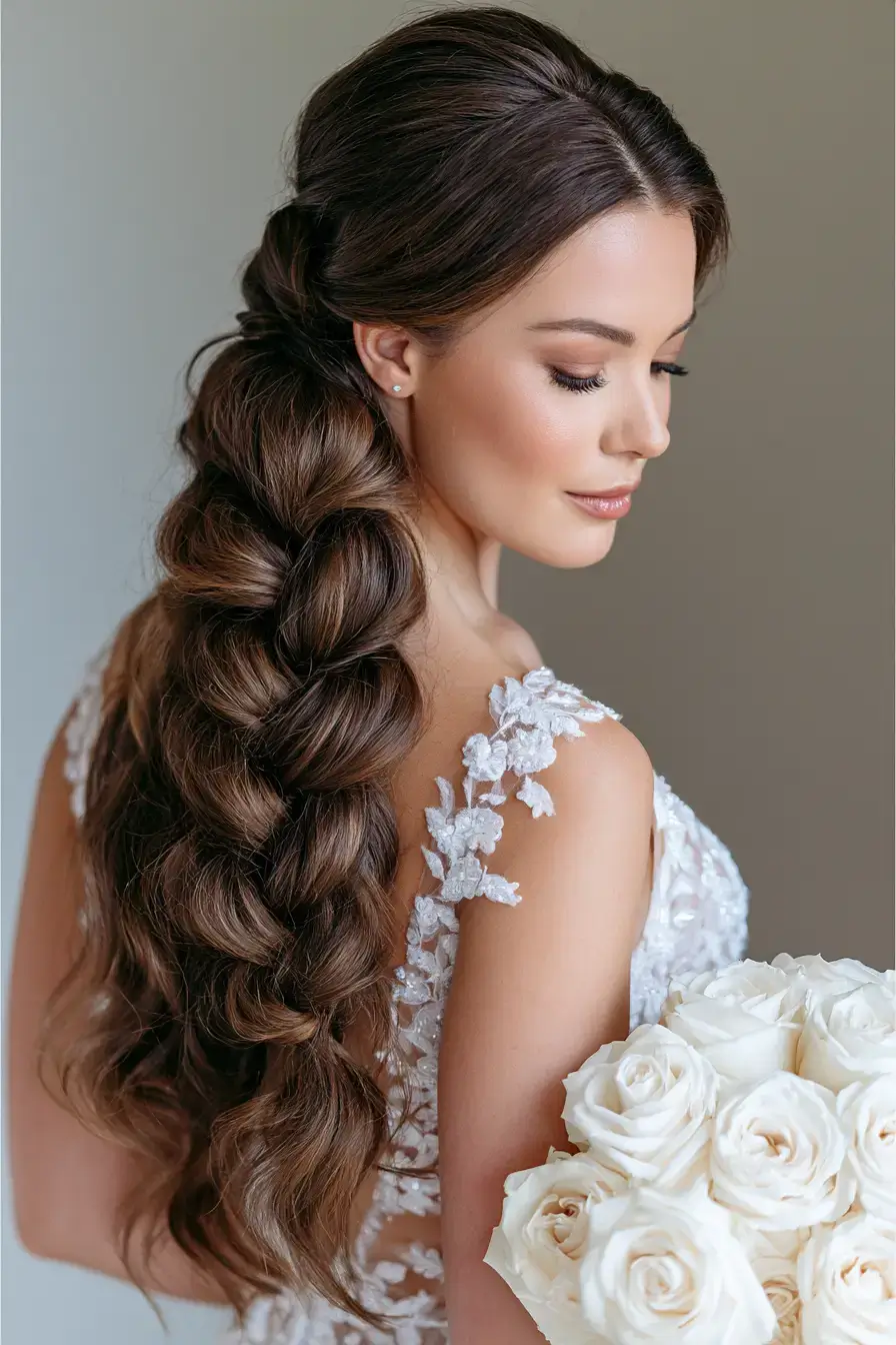 27 Dreamy Waterfall Braid Wedding Hair Ideas for Romantic Brides