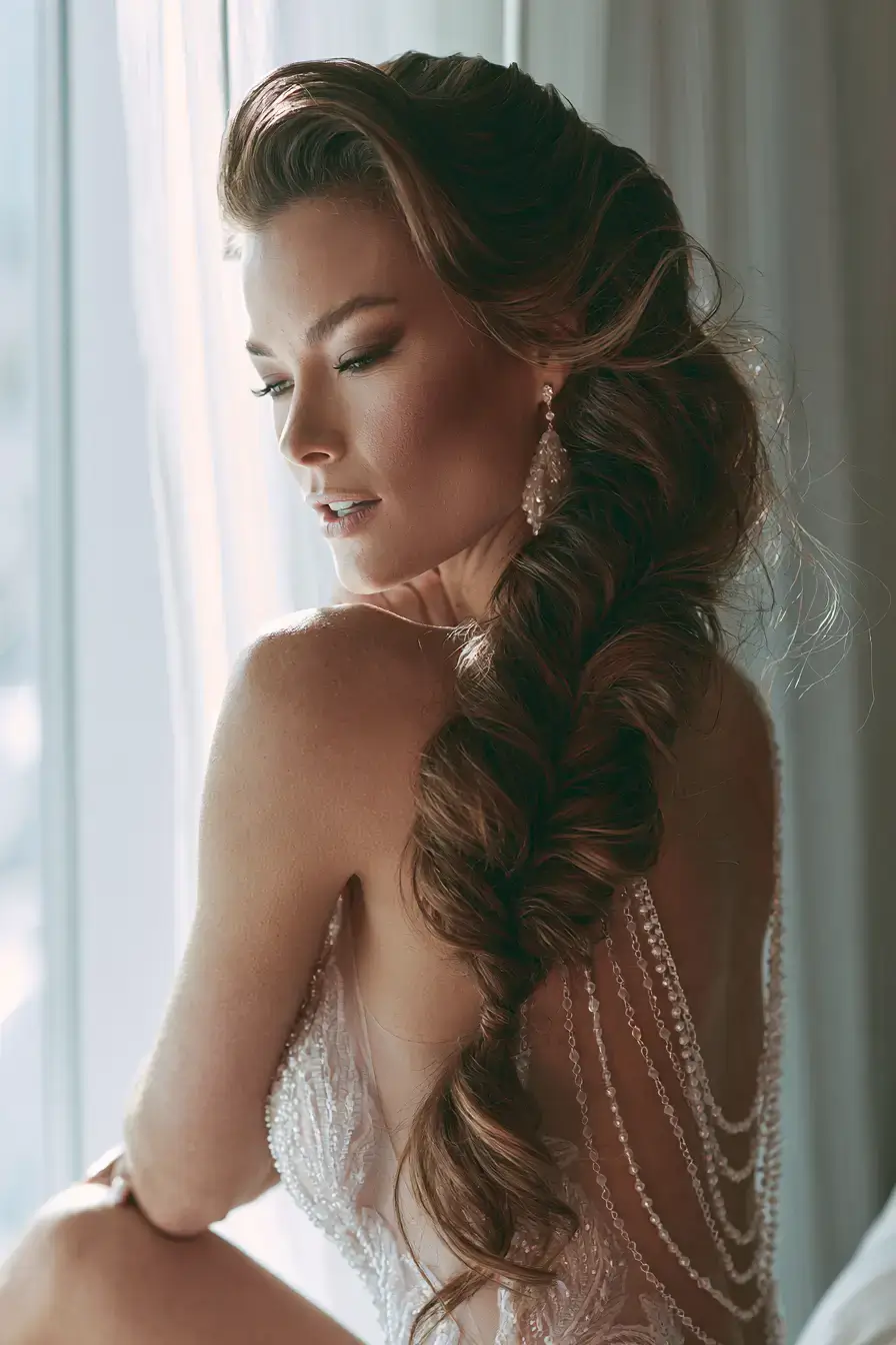 27 Dreamy Waterfall Braid Wedding Hair Ideas for Romantic Brides