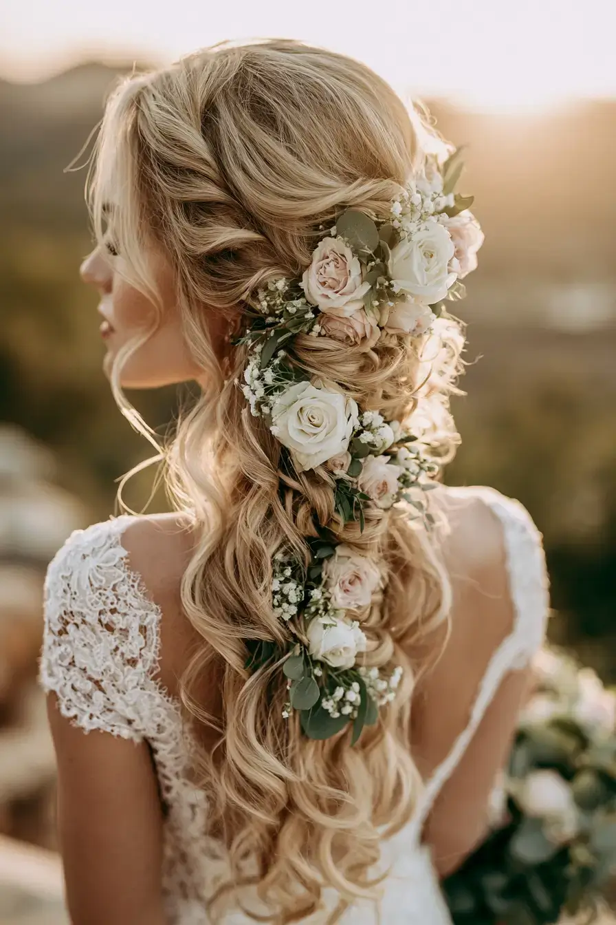 27 Dreamy Waterfall Braid Wedding Hair Ideas for Romantic Brides