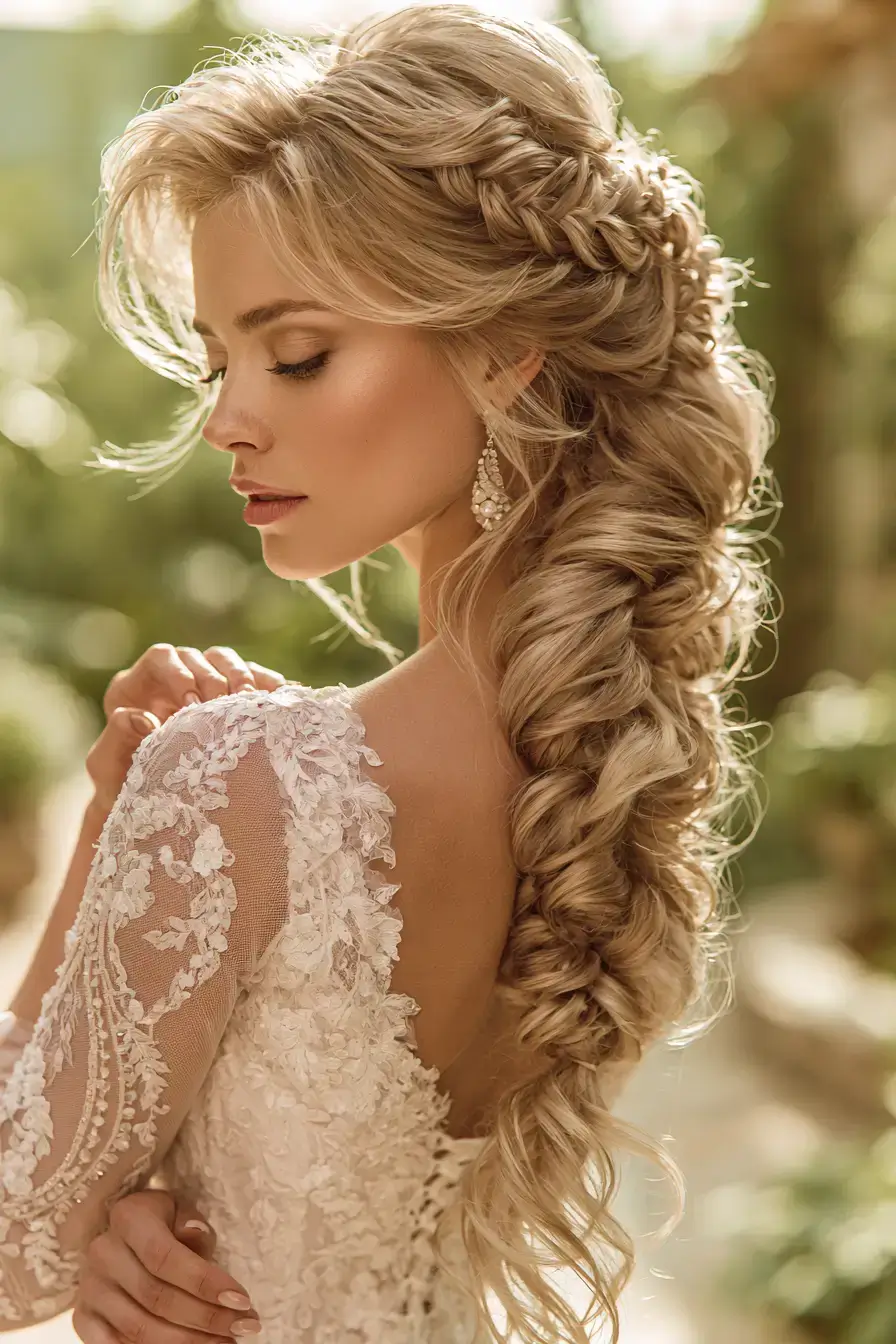27 Dreamy Waterfall Braid Wedding Hair Ideas for Romantic Brides