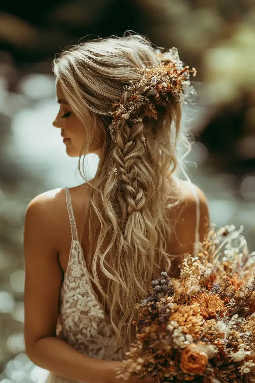 27 Dreamy Waterfall Braid Wedding Hair Ideas for Romantic Brides