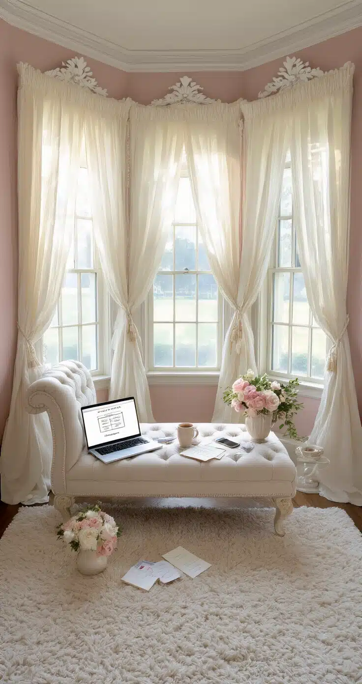 RSVP on a Wedding Card: Here's Exactly What It Means and Why It Matters A luxurious bridal suite featuring a tufted ivory chaise longue, an open laptop, smartphone, handwritten to-do list, marble-topped side table with tea and flowers, and soft dusty rose walls, all bathed in warm late afternoon light.